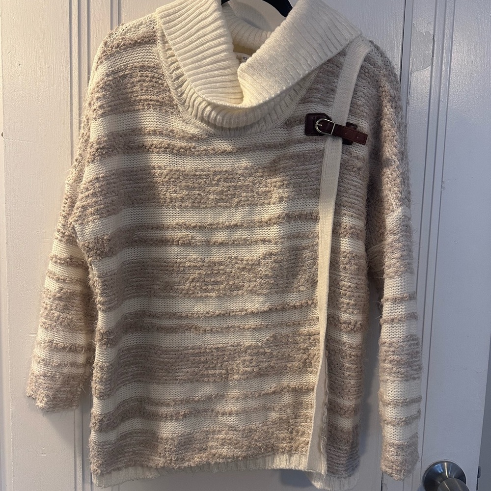 Calvin Klein Cream and Brown Cowl Neck Sweater
